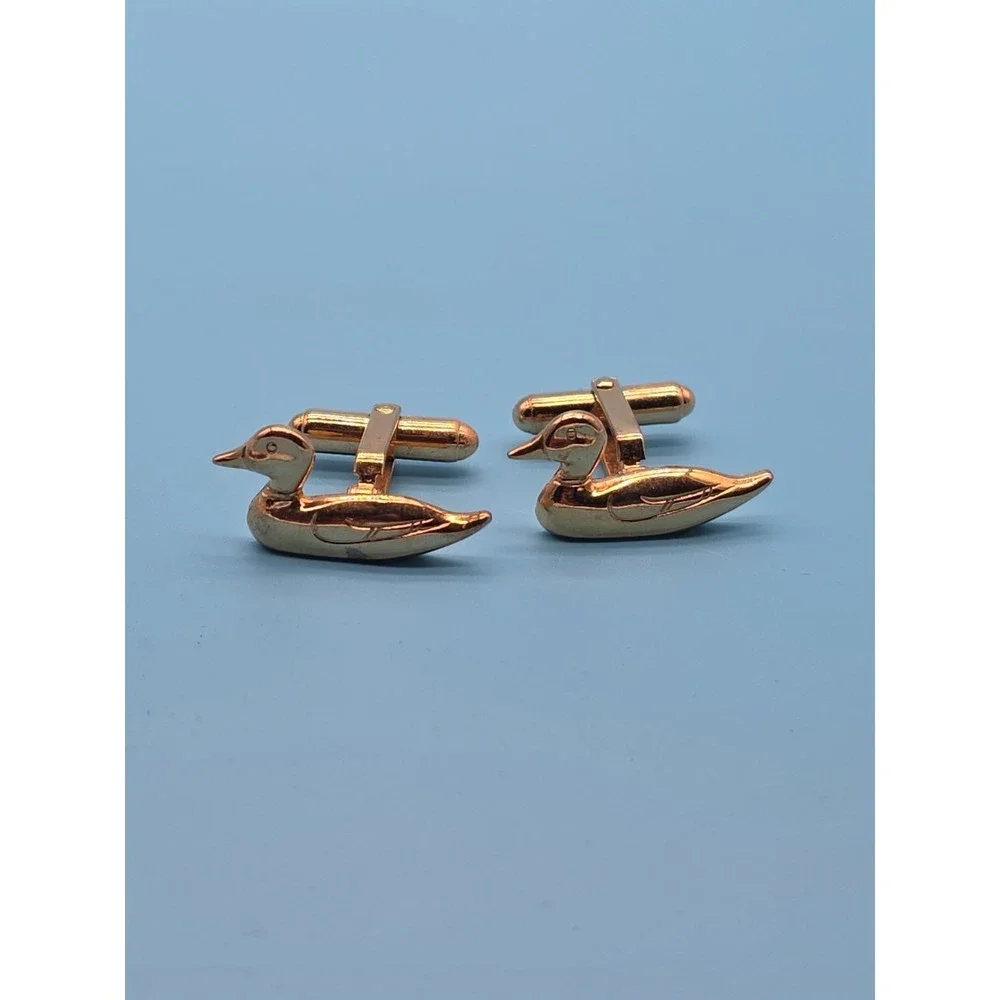 Pair Vintage Gold Duck Mallard Cufflinks Birds